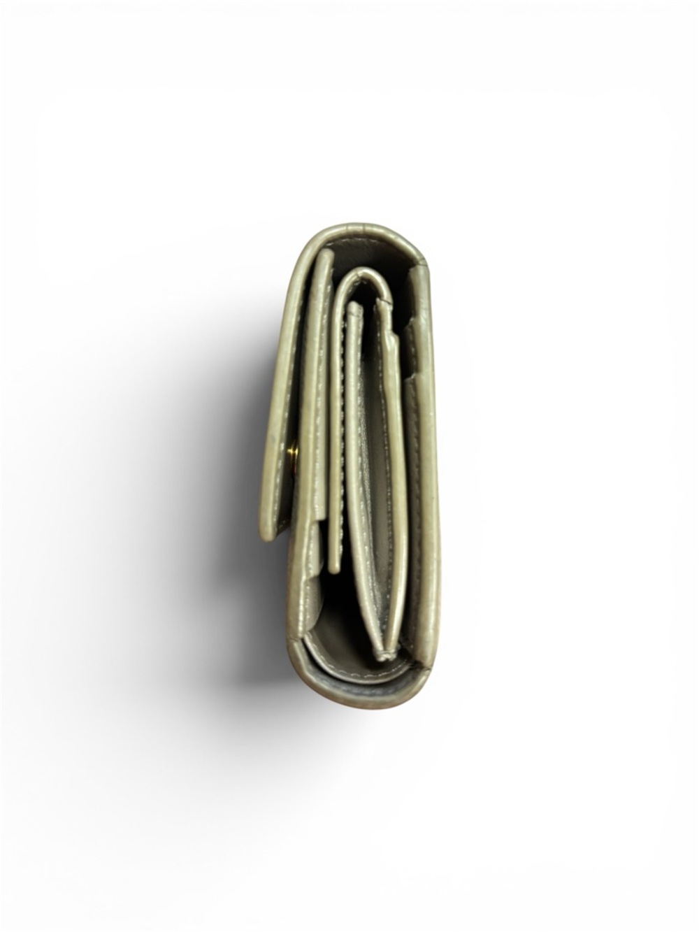 Celine Fold-Over Pebbled Leather Wallet in Taupe with Gold Logo & Hardware - Picture 4 of 8